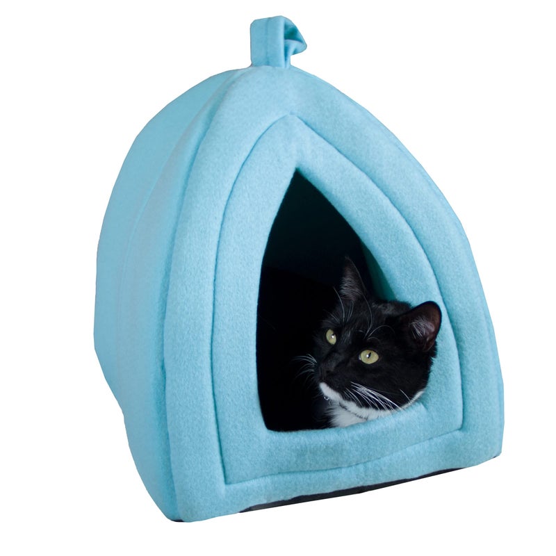 PETMAKER Cat House Indoor Cat Bed with Removable Foam Cushion, Plush Cat Tent Bed for Small Pets, Comfortable Cozy Hideaway for Cats, Kittens, Rabbits, Guinea Pigs, Ferrets, Hedgehogs, by PETMAKER (Blue) - Image 1