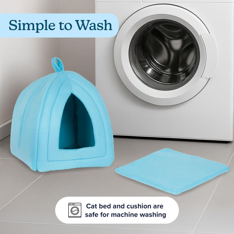 PETMAKER Cat House Indoor Cat Bed with Removable Foam Cushion, Plush Cat Tent Bed for Small Pets, Comfortable Cozy Hideaway for Cats, Kittens, Rabbits, Guinea Pigs, Ferrets, Hedgehogs, by PETMAKER (Blue) - Image 5