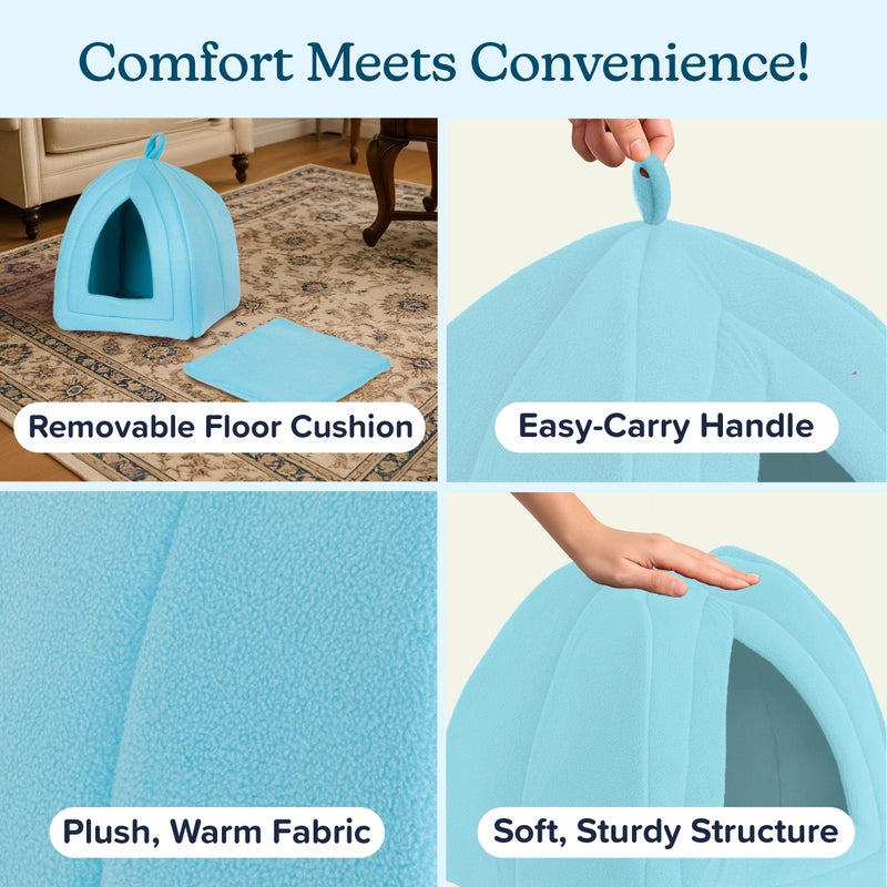 PETMAKER Cat House Indoor Cat Bed with Removable Foam Cushion, Plush Cat Tent Bed for Small Pets, Comfortable Cozy Hideaway for Cats, Kittens, Rabbits, Guinea Pigs, Ferrets, Hedgehogs, by PETMAKER (Blue) - Image 3