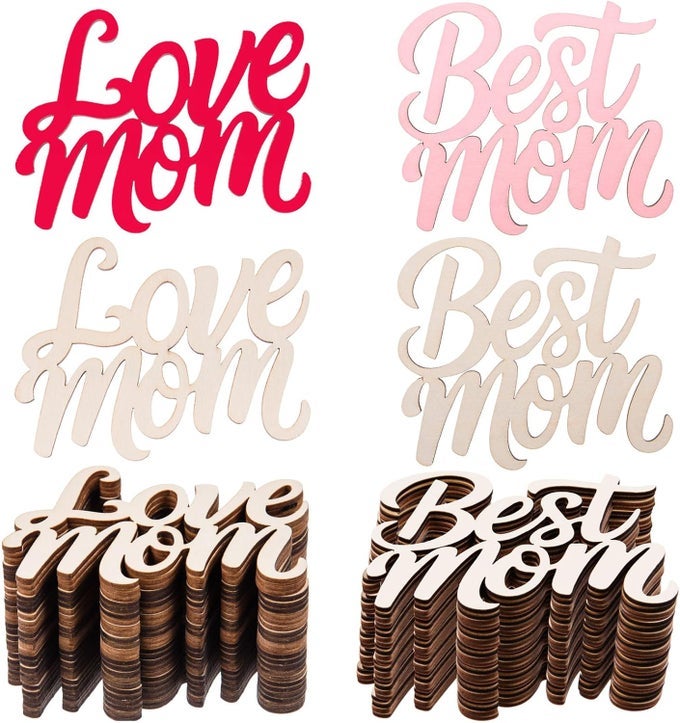 48 PCS BEST MOM UNFINISHED WOOD CRAFTS WOODEN MOTHERS DAY CRAFTS WOOD LOVE MOM AND BEST MOM CUTOUTS WOOD LETTER ORNAMENTS WITH TWINE FOR DIY MOTHERS DAY PRESENT TAG MOMS BIRTHDAY PARTY DECOR