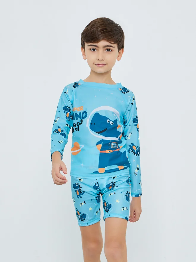 Styli Kids Blue Dinosaur Print Swimsuit Set