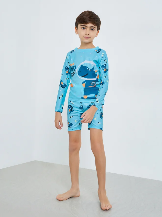 Styli Kids Blue Dinosaur Print Swimsuit Set