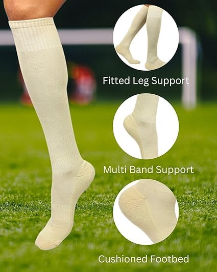 SLYK Football Soccer Socks for Men, Youth, Boys Compression Over Knee High Elasticity Performance Athletic Socks (WHITE) - Image 3