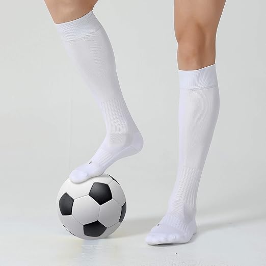 SLYK Football Soccer Socks for Men, Youth, Boys Compression Over Knee High Elasticity Performance Athletic Socks (WHITE) - Image 2