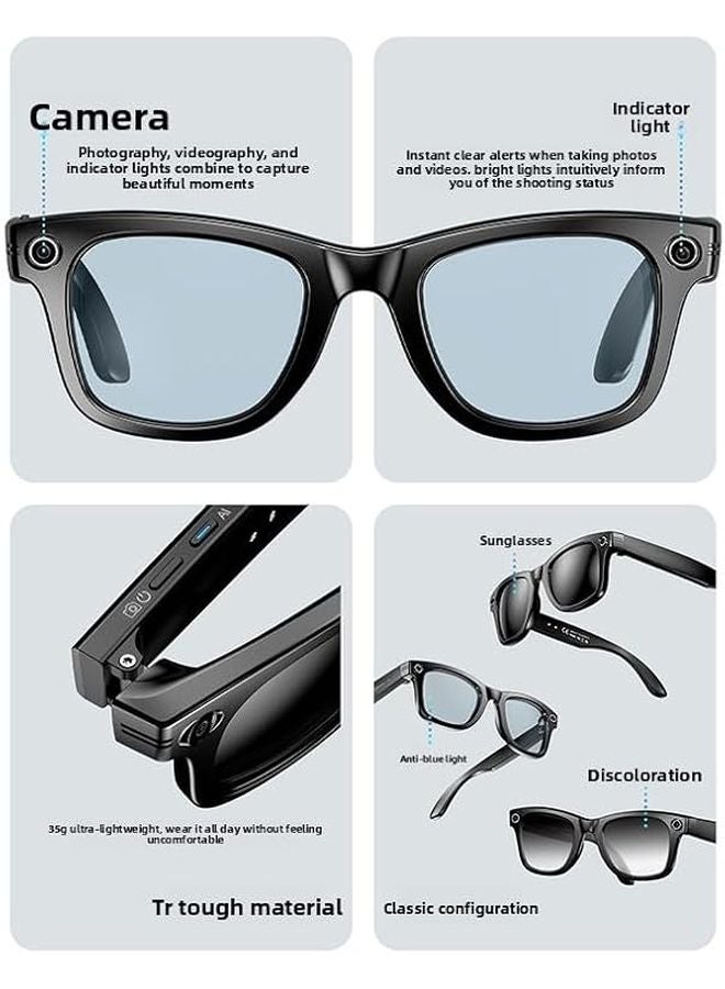 AI Smart Glasses With 8MP Camera Real Time Translation Anti Shake Video Interchangeable Lenses Frame Clear Blue Light - Image 5