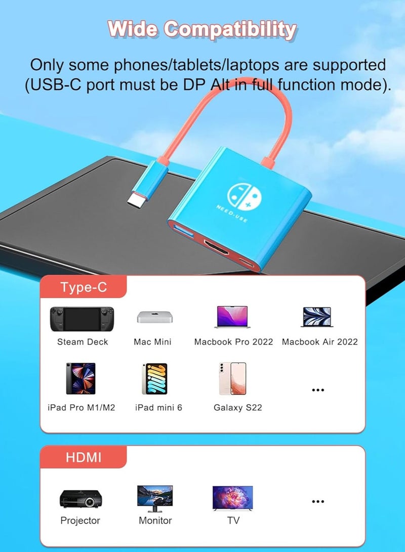 Switch Dock for Nintendo Switch & OLED, Nintendo Switch Docking Station for TV,Nintendo Switch Base Accessories,Portable Switch Travel Dock,USB C to HDMI Adapter for Steam Deck/MacBook/Laptop