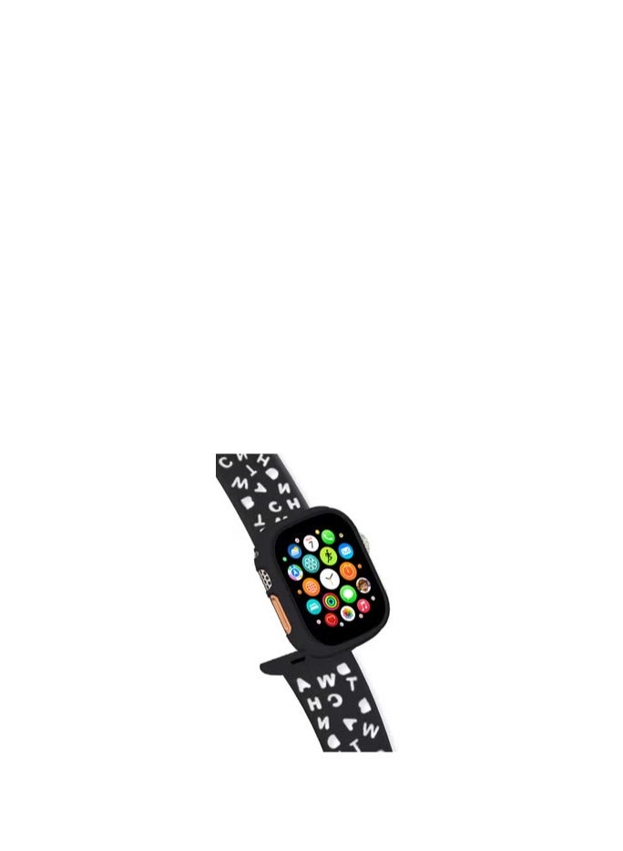 CATANES silicone watch strap 49mm 45mm 44mm 42mm Letter print Strap compatible with Apple Watch Series Ultra2 Ultra SE/8/7/6/5/4/3/2/1 Black - Image 1