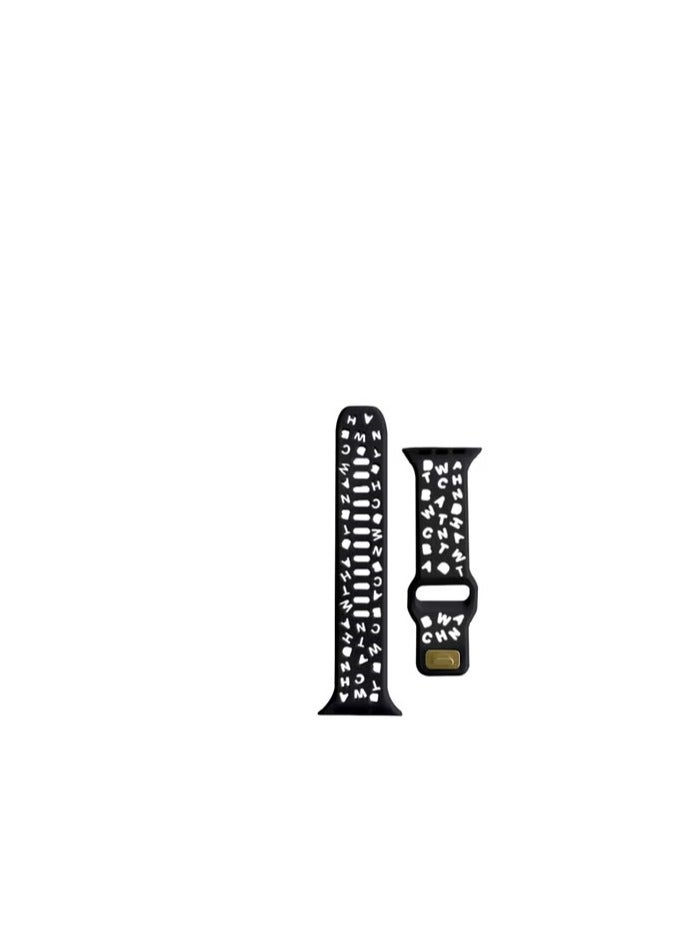 CATANES silicone watch strap 49mm 45mm 44mm 42mm Letter print Strap compatible with Apple Watch Series Ultra2 Ultra SE/8/7/6/5/4/3/2/1 Black - Image 2
