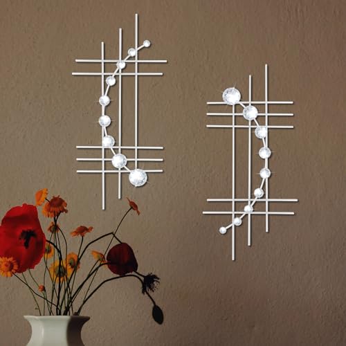 ZEXUIRU 2 Pcs Abstract Metal Art for Wall Decor Living Room Bedroom Bathroom Office Metal Bling Modern Geometric Hanging Vertical Small Iron Sculpture Plaque Pack Silver 157in - Image 3