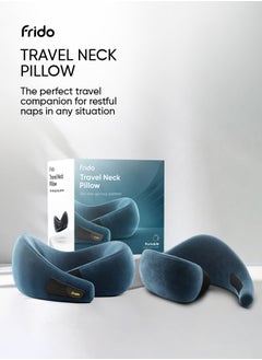 Frido Frido Travel Neck Pillow | Premium Memory Foam Neck Pillow for Flight Travel, Car Sleeping | Adjustable Head Rest, Neck Rest Travelling Pillow for Head Support | Sapphire Blue Colour, Pack of 1  - Image 2