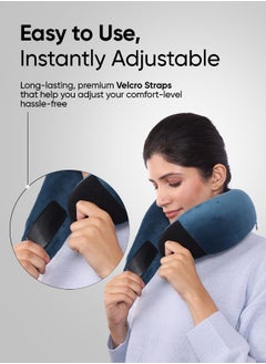 Frido Frido Travel Neck Pillow | Premium Memory Foam Neck Pillow for Flight Travel, Car Sleeping | Adjustable Head Rest, Neck Rest Travelling Pillow for Head Support | Sapphire Blue Colour, Pack of 1  - Image 4