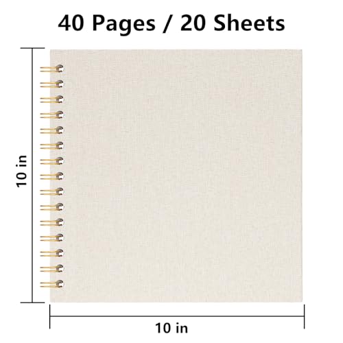 Hiwhy 10x10 Inch Scrapbook DIY Photo Album Linen Cover Hardcover White Pages 20 Sheets Small Scrap Memory Book Beige - Image 2