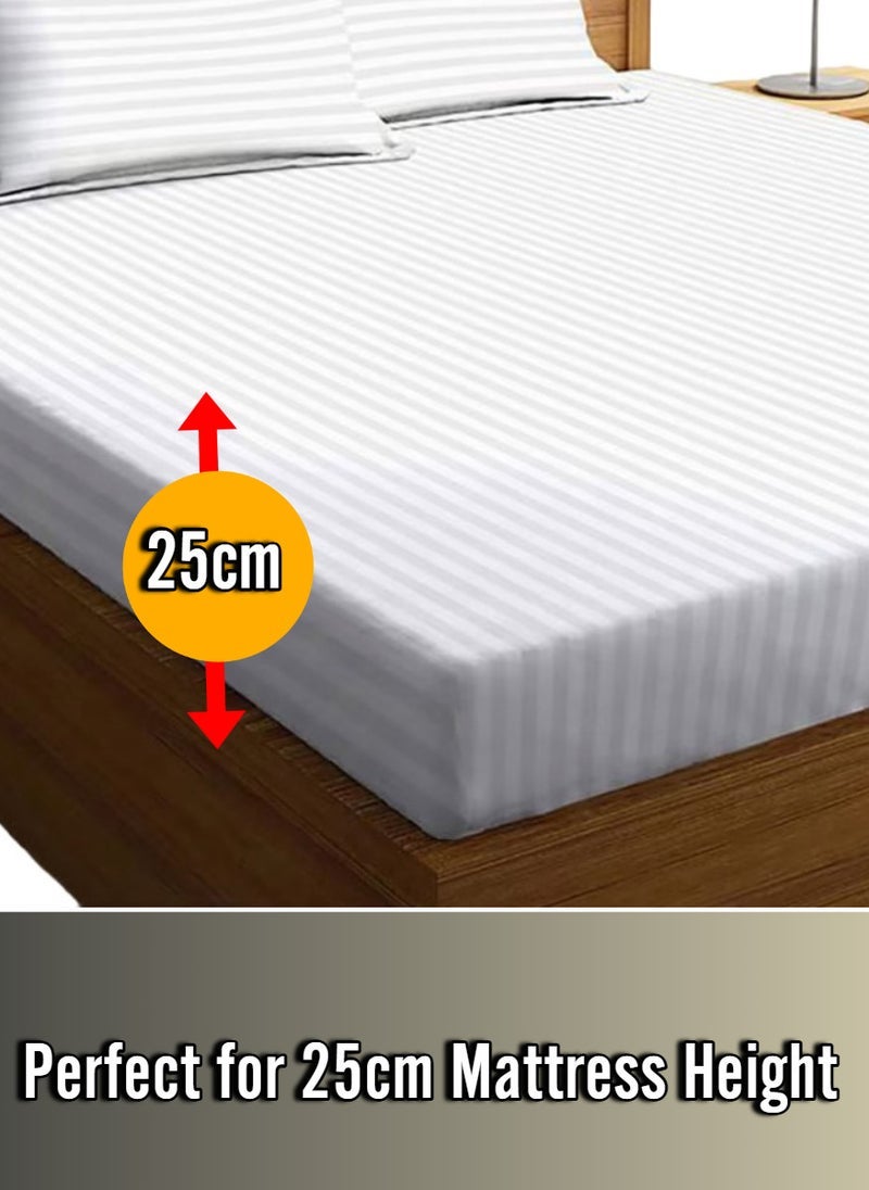 طقم ملاءات سرير أبيض مزدوجة الحجم شريط جيب عميق قطن 150x200 + 25 سم - Image 2