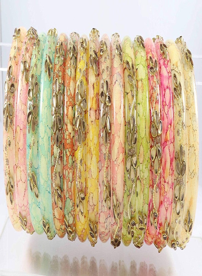 ZULKA Get your traditions Acrylic (Plastic) with Zircon Gemstone Or Beads Studded worked Glossy Finished Kada Set For Women and Girls, (MultiColour_2.4 Inches), Pack Of 16 Kada Set - Image 3
