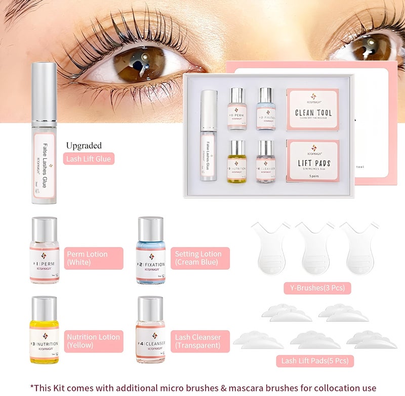 ICONSIGN Lash Lift Kit, Professional Salon Semi-Permanent Curling Eyelash Perm Kit with Lash Shields, Eye Gel Pads and Brushes - Image 2