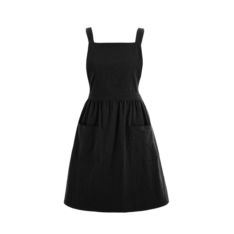 Pinknoke Cotton Linen Pinafore Apron Dress for Women with Pockets Cute Art Chef Aprons for Kitchen Baking Gardening Painting - Image 1