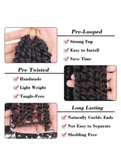 Leeven Eeven 8 Packs 10 Inch Passion Twist Hair For Women Natural Black Bomb Pre Twisted Water Wave Crochet Braids Hair Pre Looped Curly Bohemian Synthetic Braiding Hair Extensions 12 Strands/Pack 1B  - Image 4