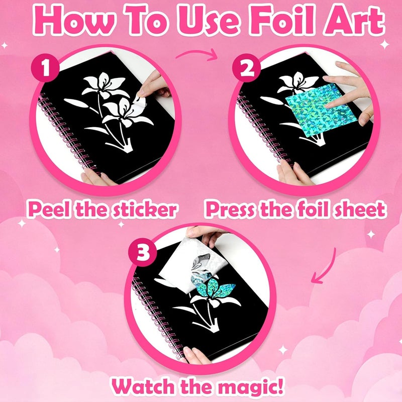 FUNNYB&G Foil Art Kit - Foil Crafts for Kids, Toys for Girls 4-10 Years Old, No Mess Travel Essentials, Kids Toys, Girls Gifts, Birthday Gift, Coloring Books for Kids - Image 4