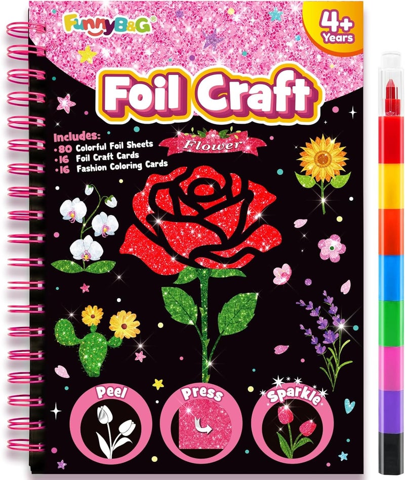 FUNNYB&G Foil Art Kit - Foil Crafts for Kids, Toys for Girls 4-10 Years Old, No Mess Travel Essentials, Kids Toys, Girls Gifts, Birthday Gift, Coloring Books for Kids - Image 1