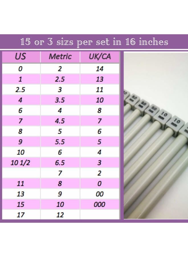 KnitPal 16-Inch (40cm) Aluminum Knitting Needles Set for Blankets - Straight Knitting Needles Set Single Pointed - 15 Pairs, US Sizes: 0-17 (2mm-12mm) - Metal Knitting Needles with Pouch & eBook - Image 3