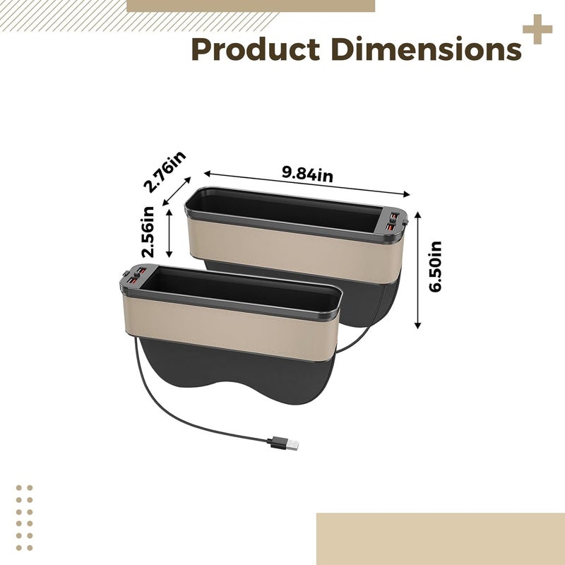 Storage Box Beige, with Dual USB Fast Charging Ports Car Seat Gap Organizer, Drink Items Accessories, Fits Between Front Seats, Includes Led Ambient Light and Sponge Protection - Image 5