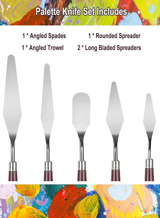 11 Pcs Palette Knife Set, 5 Pcs Stainless Steel Palette Knives and 6 Pcs Plastic Scrapers, Painting Accessories for Oil Acrylic Canvas Painting Color Mixing Thick Paint Applications - Image 4