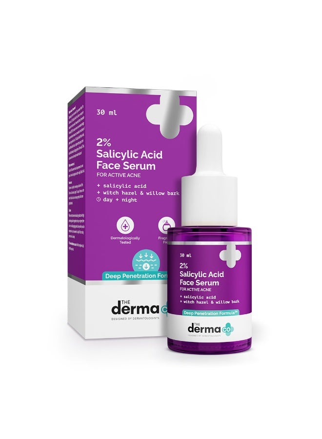 ذا ديرما كو سيروم الوجه من The Derma Co بتركيز 2% حمض الساليسيليك لعلاج حب الشباب وآثاره، غني بمستخلصات بندق الساحرة ولحاء الصفصاف، بتركيبة BHA ذات قدرة عالية على التغلغل العميق، يعمل على تنقية المسام والتحكم في إفراز الزيوت، مناسب لجميع أنواع البشرة | للرجال والنساء، 30 مل - Image 1