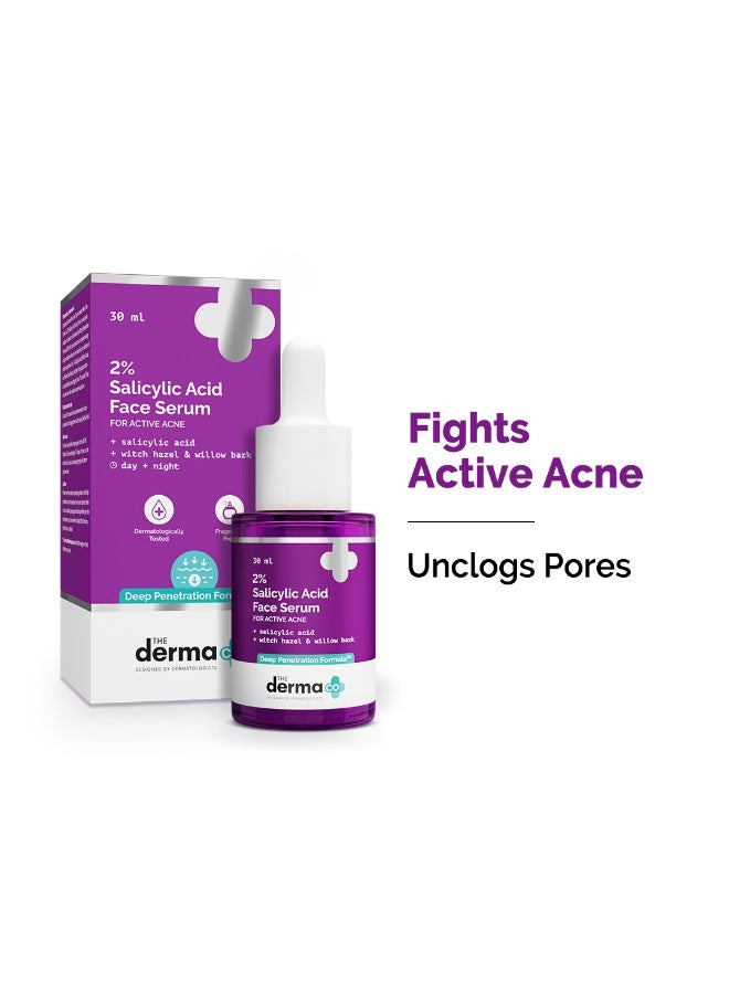 ذا ديرما كو سيروم الوجه من The Derma Co بتركيز 2% حمض الساليسيليك لعلاج حب الشباب وآثاره، غني بمستخلصات بندق الساحرة ولحاء الصفصاف، بتركيبة BHA ذات قدرة عالية على التغلغل العميق، يعمل على تنقية المسام والتحكم في إفراز الزيوت، مناسب لجميع أنواع البشرة | للرجال والنساء، 30 مل - Image 2