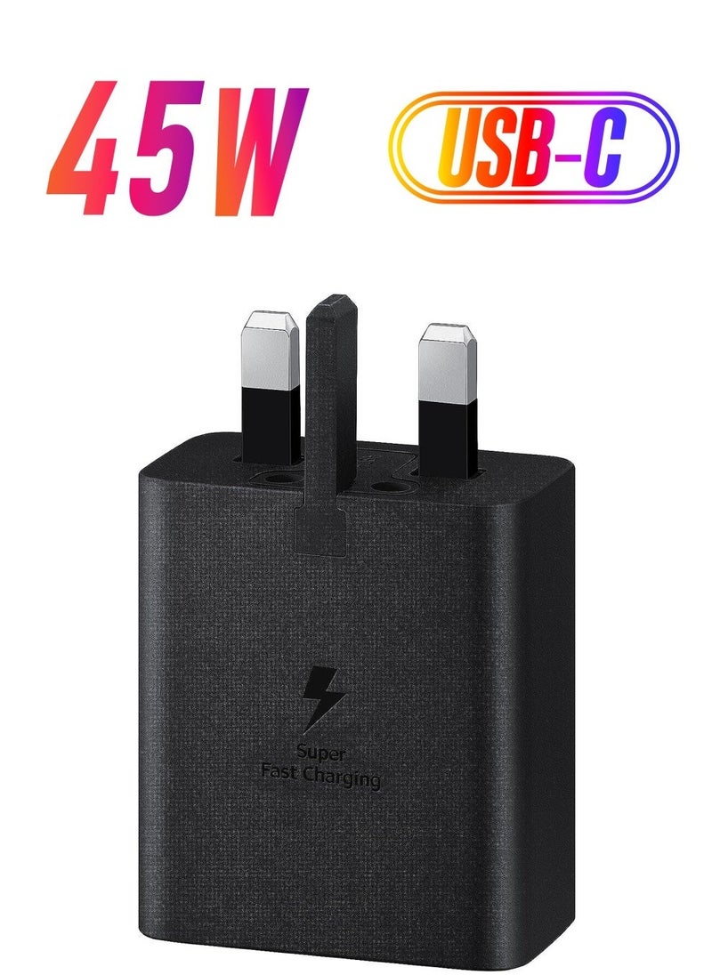 ELTRAZONE محول سفر سامسونج جالاكسي الرسمي بقوة 45 واط، شحن فائق السرعة (قابس بريطاني مع كابل USB Type-C)، أسود - Image 1