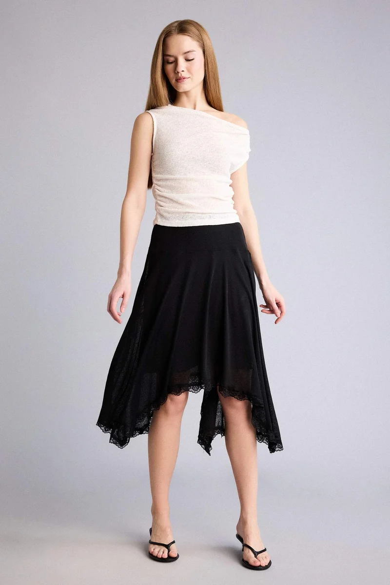 DeFacto Asymmetric Crepe Normal Waist Midi Knitted Skirt