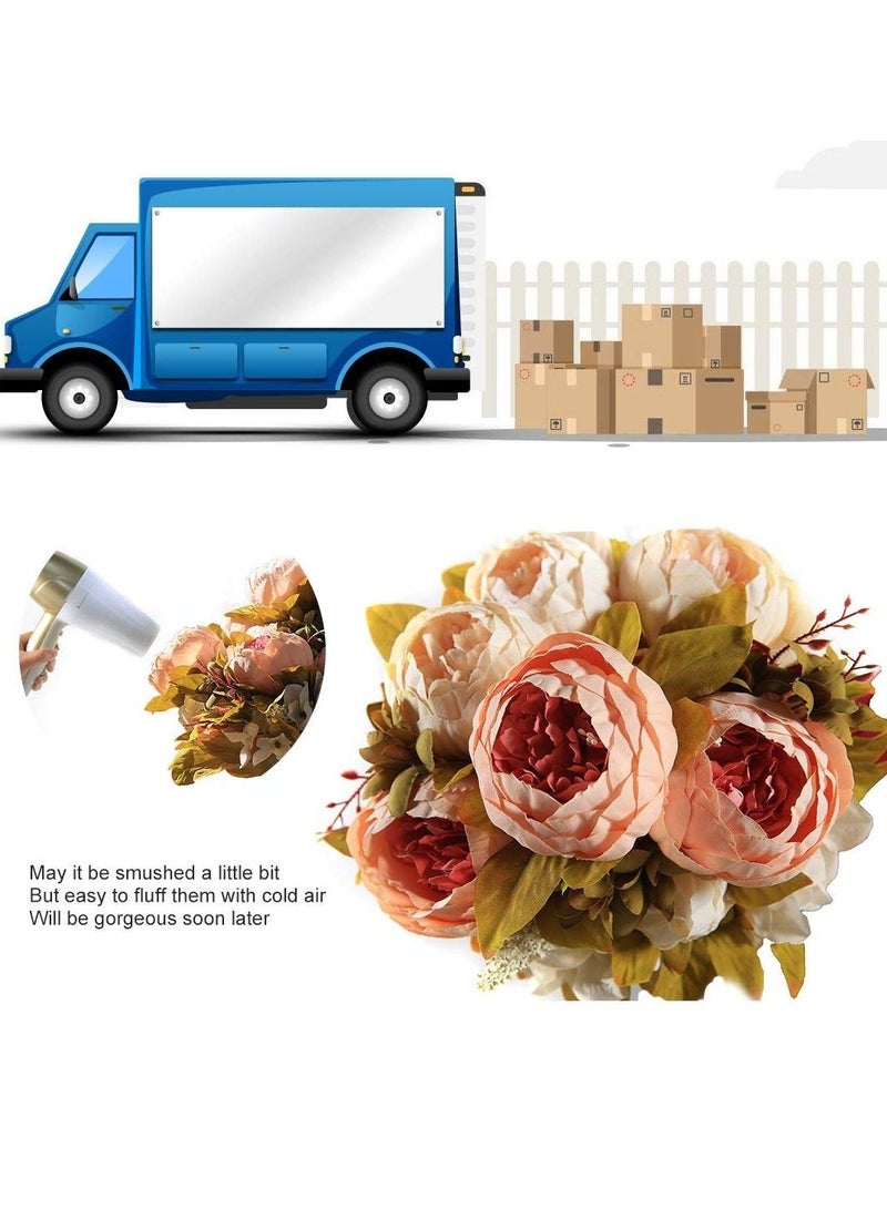 SYOSI زهور البينيا الاصطناعية الحريرية العتيقة، باقة بينيا مزيفة عتيقة لزفاف الذكرى وديكور المنزل (وردي فاتح) - Image 3