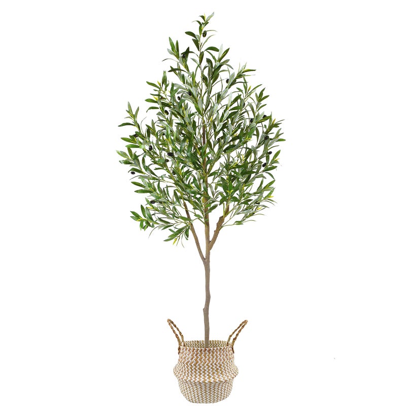 Warmplants Artificial Olive Tree, 6ft Tall Fake Olive Leaves Plant with Basket, Indoor Outdoor Faux Olive Topiary Silk Tree for Home Livingroom Office DÃ©cor - Image 2