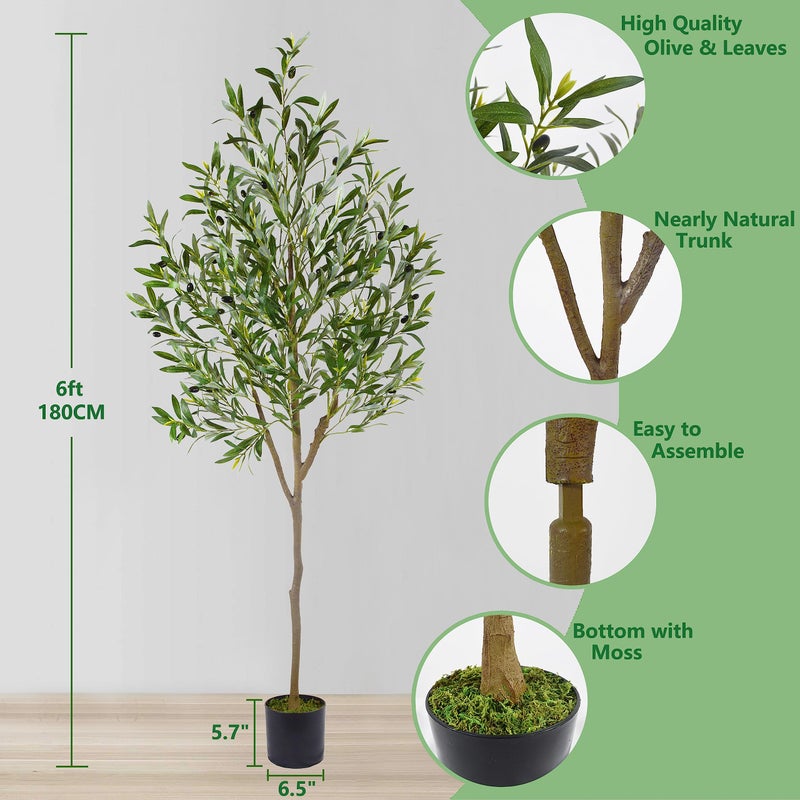 Warmplants Artificial Olive Tree, 6ft Tall Fake Olive Leaves Plant with Basket, Indoor Outdoor Faux Olive Topiary Silk Tree for Home Livingroom Office DÃ©cor - Image 4