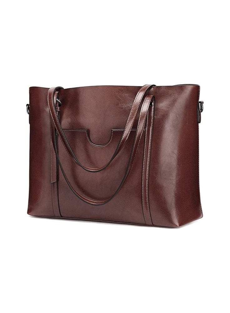 NIBEMINENT Women Genuine Leather Handbag Purse Top Handle Satchel Daily Work Tote Shoulder Bag Large Capacity  - Image 1