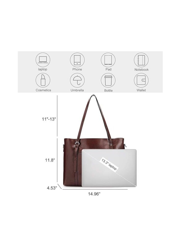 NIBEMINENT Women Genuine Leather Handbag Purse Top Handle Satchel Daily Work Tote Shoulder Bag Large Capacity  - Image 4