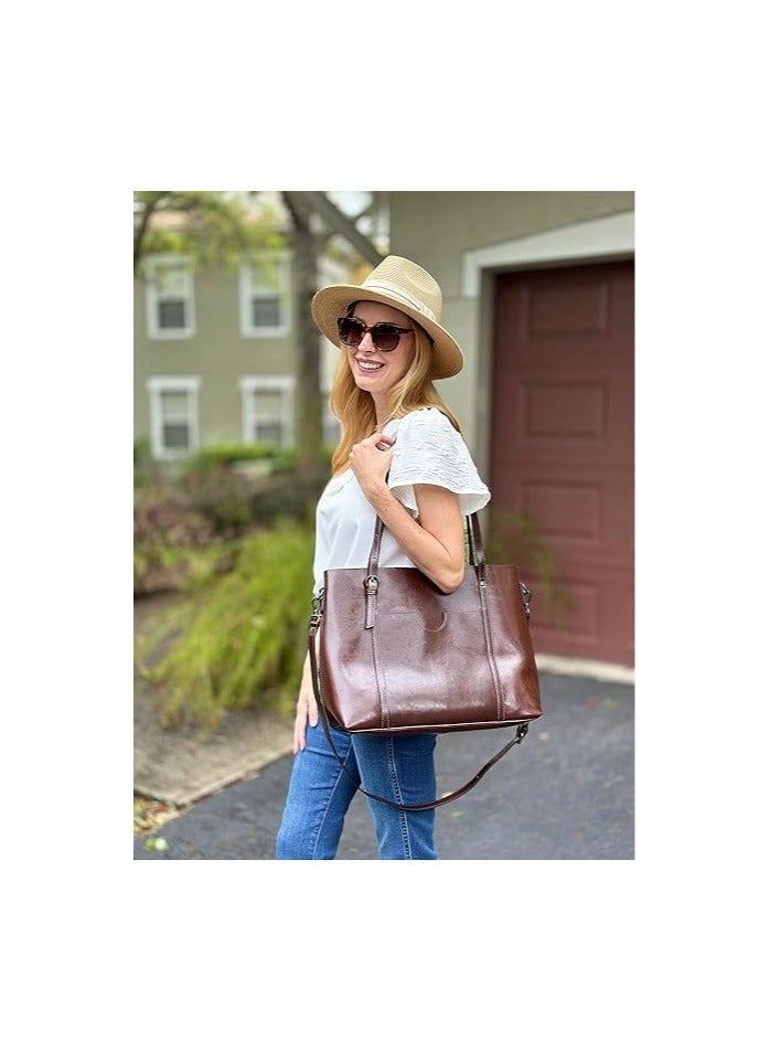 NIBEMINENT Women Genuine Leather Handbag Purse Top Handle Satchel Daily Work Tote Shoulder Bag Large Capacity  - Image 3