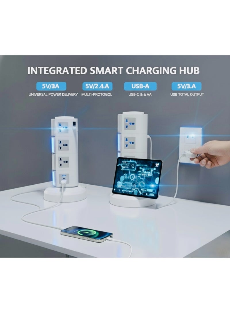 Tower Power Strip Surge Protector 3-Meter (10FT) Extension Cord, 16 Outlets 2 USB Ports & 1 USB-C Four-Layer Multiple Outlet Charging Station for Home Office Bedroom and Kitchen - Image 2