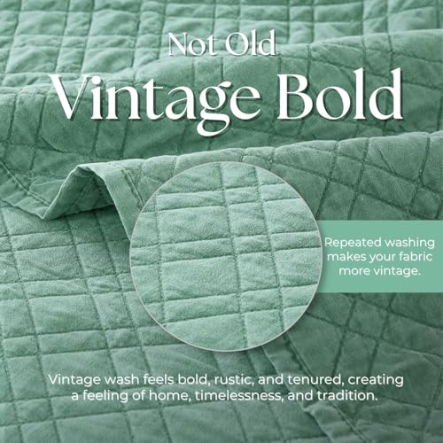 DOWN HOME Queen Quilt Set with Shams Lightweight Quilted Bedspread Coverlet Thin Comforter Bed Cover Vintage Washed Quilted Blanket for All Season, Brushed Microfiber Diamond Stitching, Green, 88"x92" - Image 4