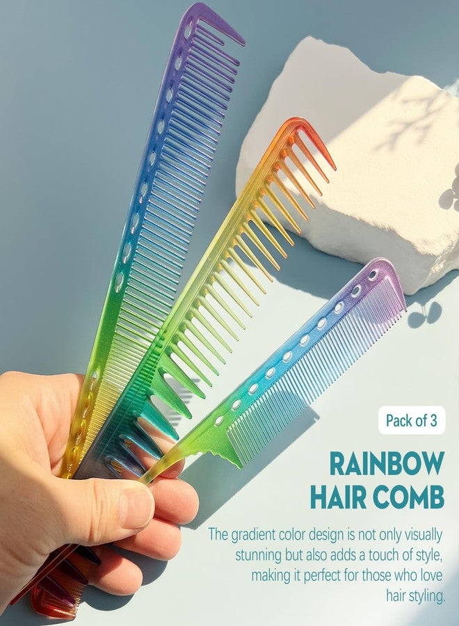 Zoolinn 3 Pcs Rainbow Styling Comb Set - Fine & Wide Tooth, Rat Tail, Anti-Static Hairdressing Tools - Image 3