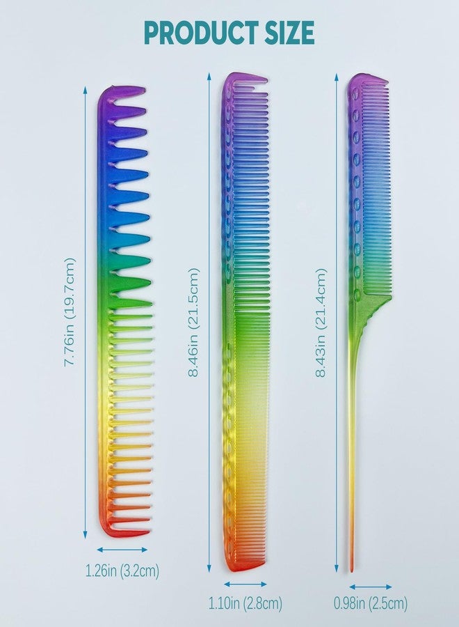Zoolinn 3 Pcs Rainbow Styling Comb Set - Fine & Wide Tooth, Rat Tail, Anti-Static Hairdressing Tools - Image 5