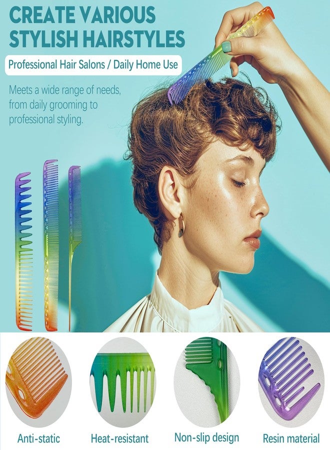 Zoolinn 3 Pcs Rainbow Styling Comb Set - Fine & Wide Tooth, Rat Tail, Anti-Static Hairdressing Tools - Image 2