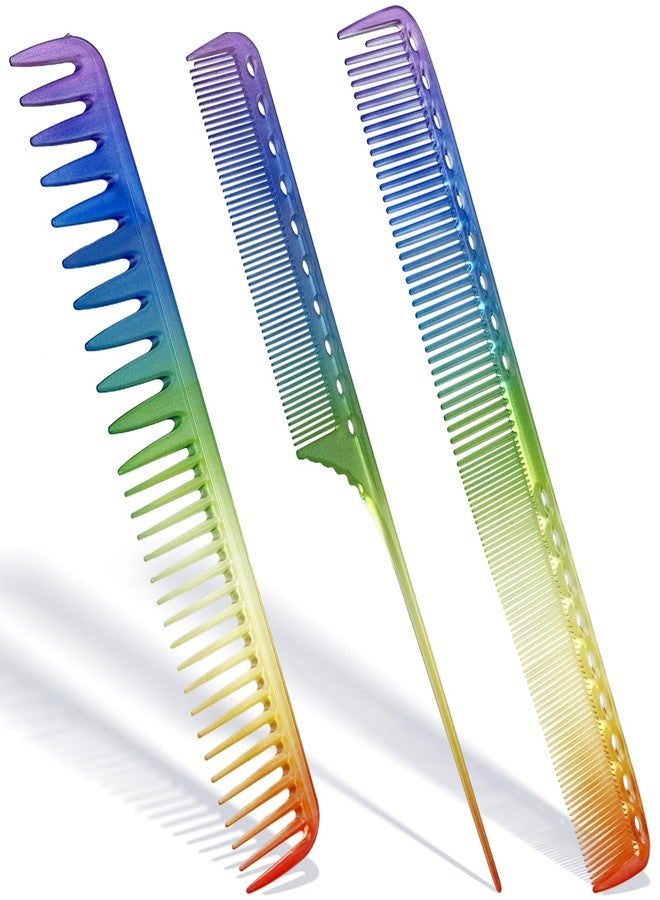 Zoolinn 3 Pcs Rainbow Styling Comb Set - Fine & Wide Tooth, Rat Tail, Anti-Static Hairdressing Tools - Image 1