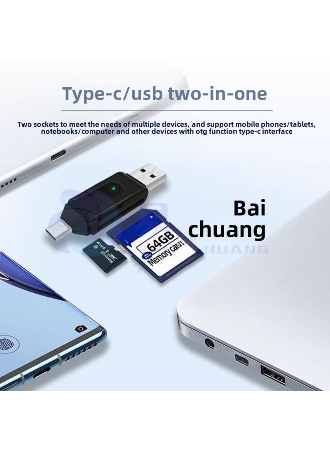 Generic - TYPE-C 2-in -1 Multi-function OTG Card Reader SD Card TF Card USB2.0 Mobile Phone Computer Universal-Color:Type-c Card Reader (black) - Image 1