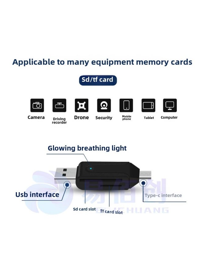 Generic - TYPE-C 2-in -1 Multi-function OTG Card Reader SD Card TF Card USB2.0 Mobile Phone Computer Universal-Color:Type-c Card Reader (black) - Image 1
