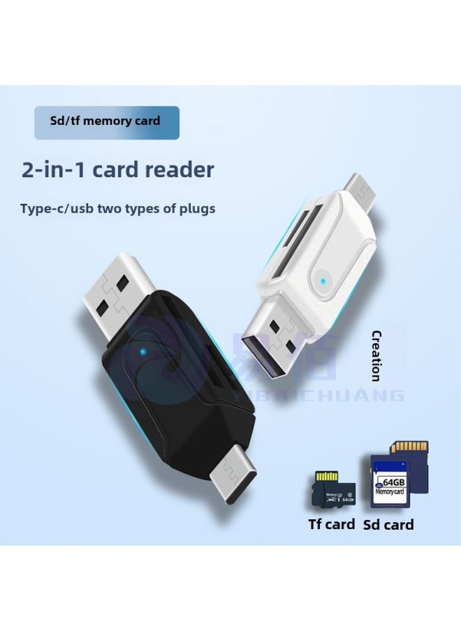 Generic - TYPE-C 2-in -1 Multi-function OTG Card Reader SD Card TF Card USB2.0 Mobile Phone Computer Universal-Color:Type-c Card Reader (black) - Image 1