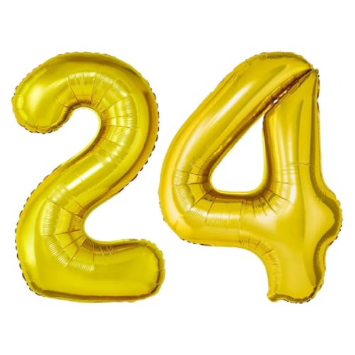 Balloonistics Solid 24 Number Foil Balloon 17 Inch Balloon (Gold, Pack of 2) - Image 1