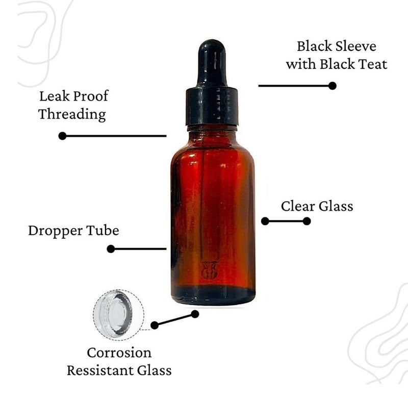 VOW 15 ML Amber Round Empty Glass Bottle Glass Dropper Black Ring Silicone Black Teat Refillable Reusable Leak Proof for Essential Oils PerfumesPack of 12 - Image 3