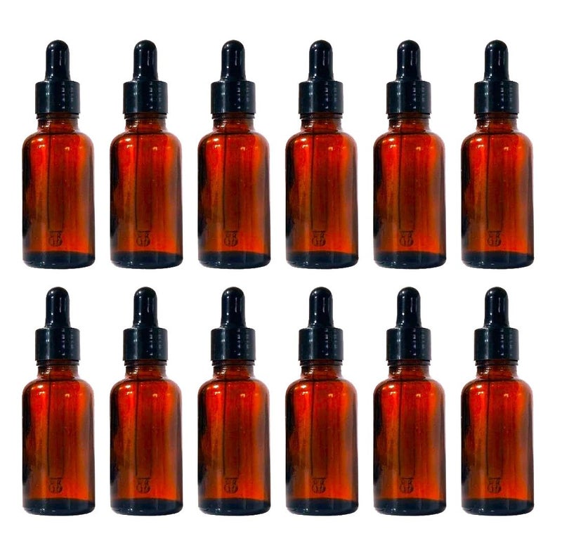 VOW 15 ML Amber Round Empty Glass Bottle Glass Dropper Black Ring Silicone Black Teat Refillable Reusable Leak Proof for Essential Oils PerfumesPack of 12 - Image 1