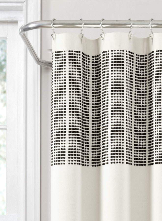 Lush Decor Stitched Woven Stripe Yarn Dyed Cotton Shower Curtain, 72" x 72", Ivory & Black - Image 4