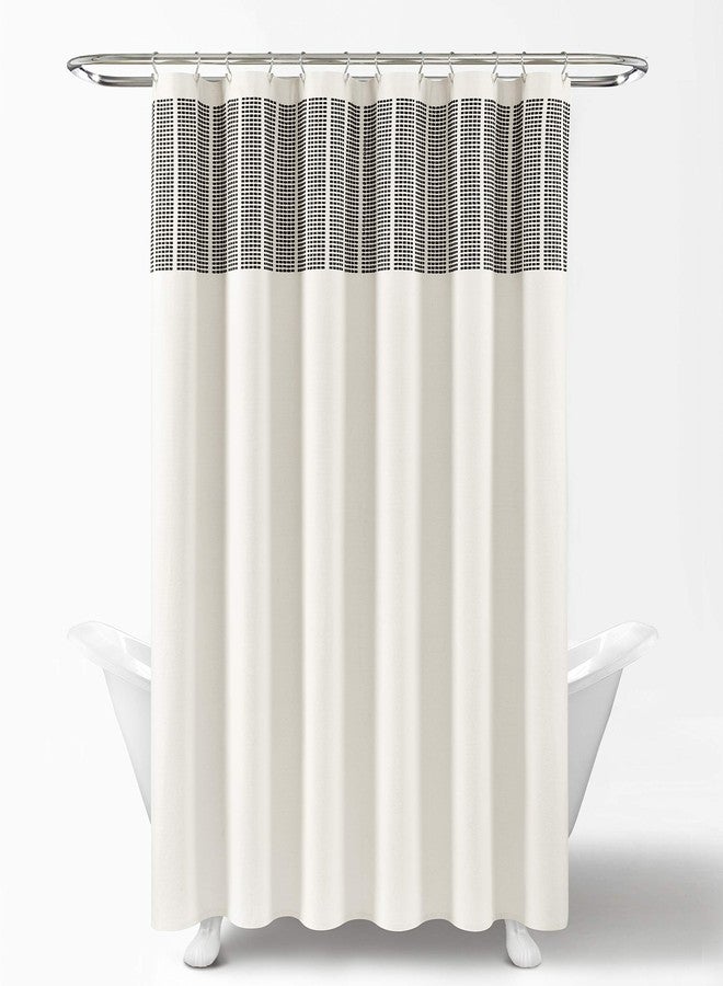 Lush Decor Stitched Woven Stripe Yarn Dyed Cotton Shower Curtain, 72" x 72", Ivory & Black - Image 2